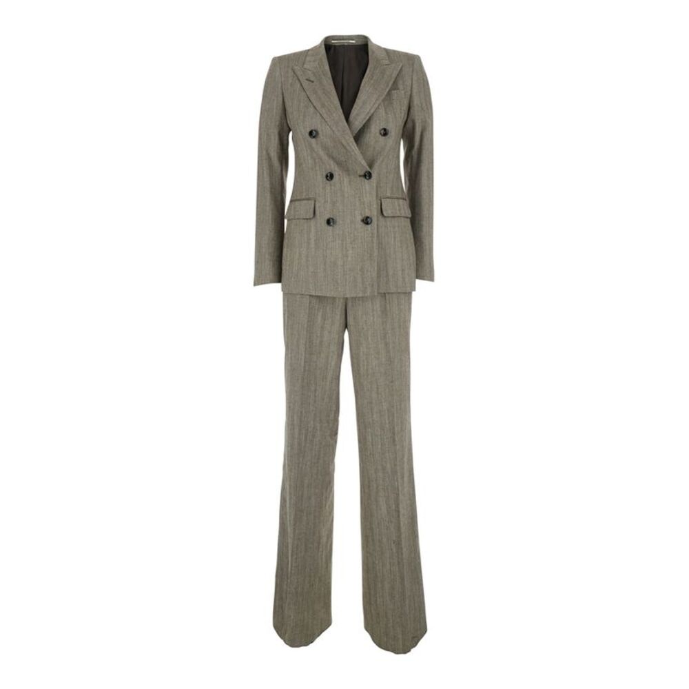 Tagliatore Women Grey Suit  Double-Breasted In Linen Blend For Women
